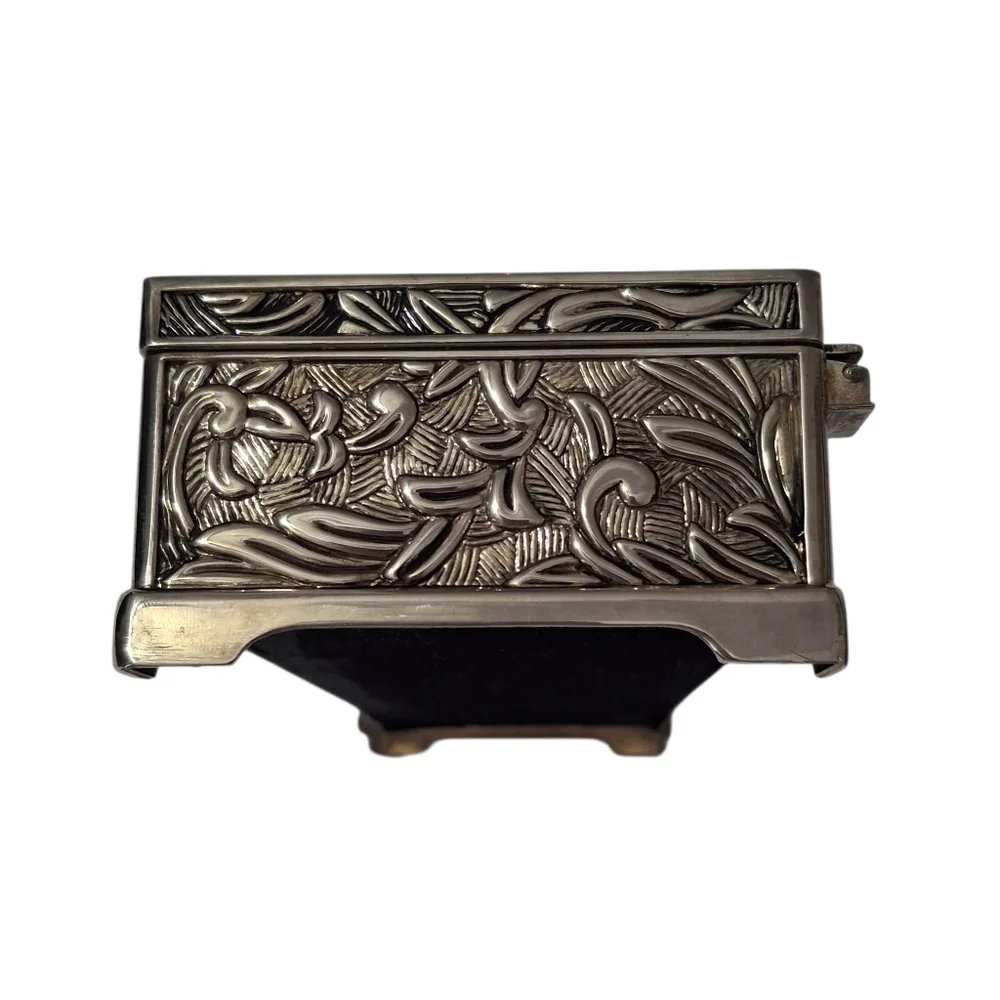 VTG Engraved Godinger Floral Embossed Silver Plated Velvet Lined Jewelry Box